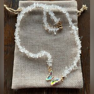 Clear Quartz Butterfly Necklace Clear Quartz Pendant  Clear Quartz Necklace